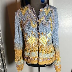 Sandy Starkman Mixed Media Cotton Cardigan Sweater SZ Large